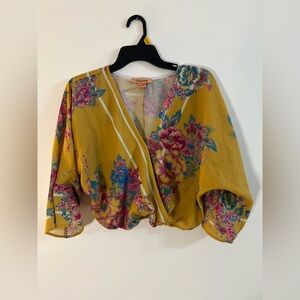 Yellow Floral Blouse with Flutter Sleeves